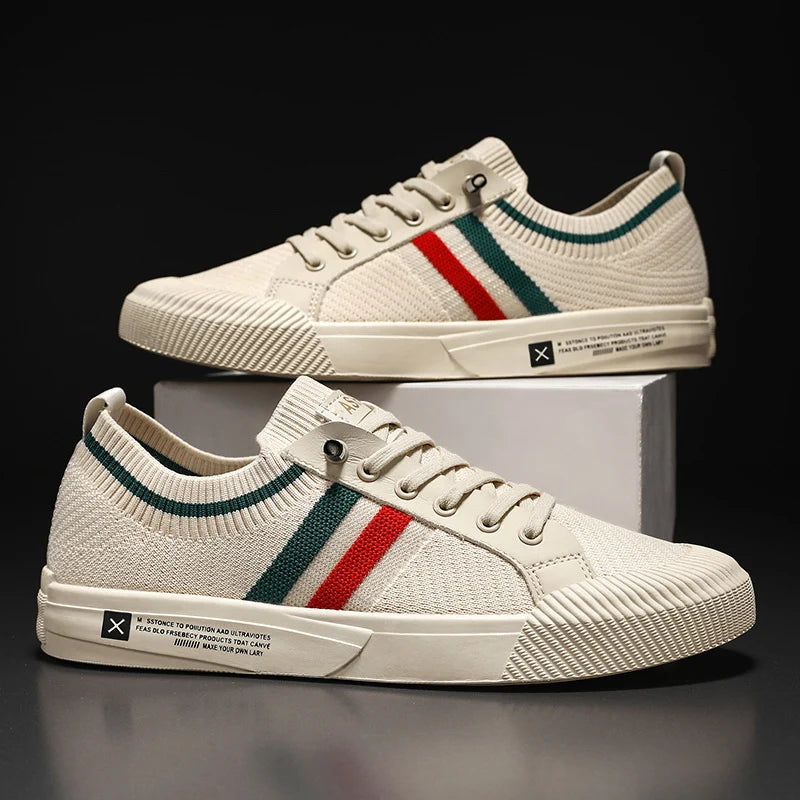 Knit Lace Up Sneakers with Striped Detail