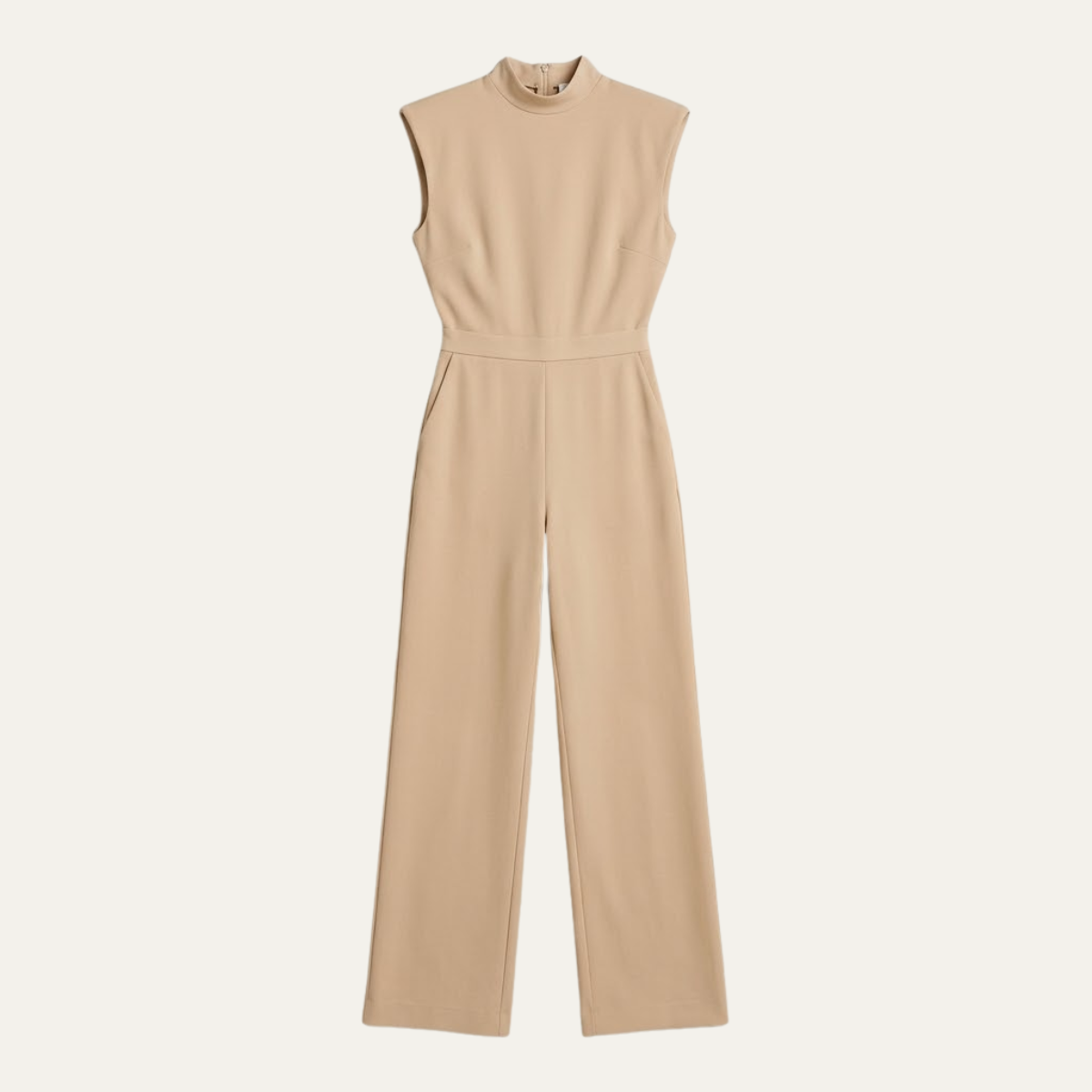 Women's Wide Leg Jumpsuit with Mock Neck and Structured Shoulders