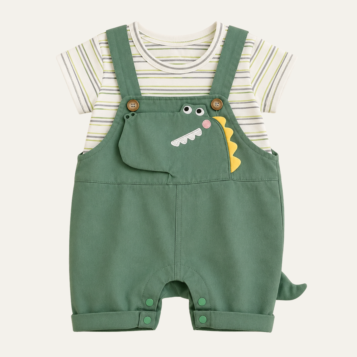 Baby Boys Dinosaur Overalls Set – Striped T Shirt & Romper