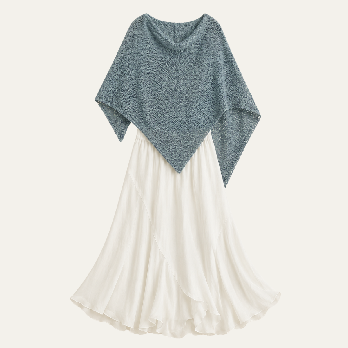 Knit Poncho and White Maxi Skirt Two Piece Set