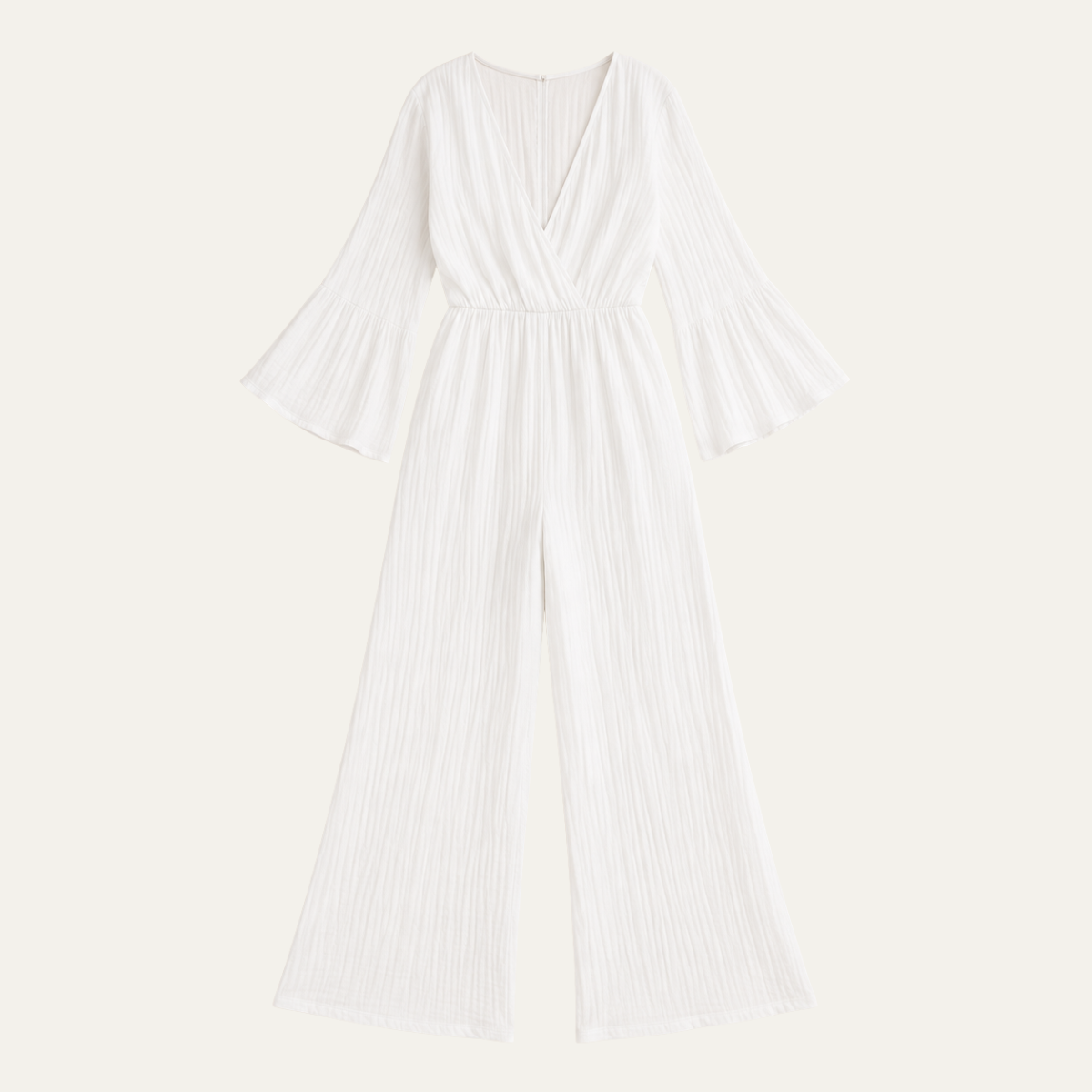 Wide Leg Jumpsuit with Deep V Neck and Flare Sleeves