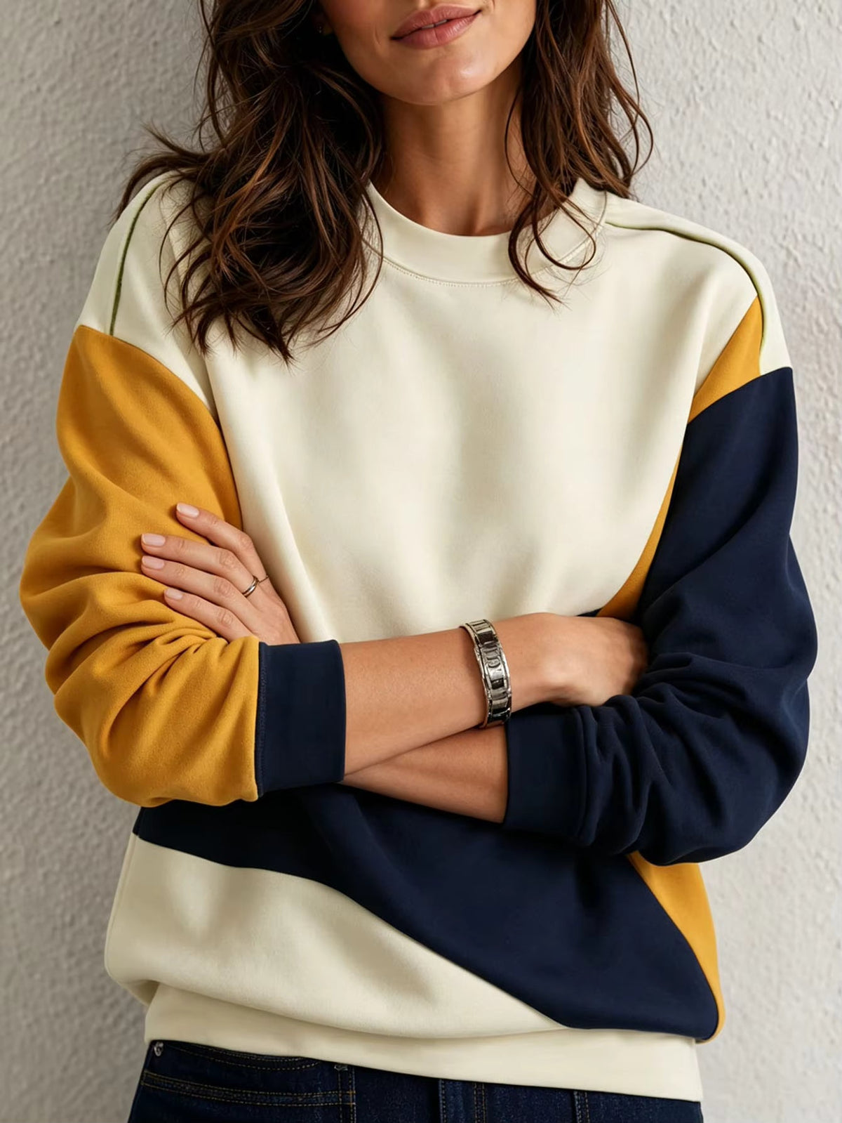 Women's Colour Block Sweatshirt, Crew Neck