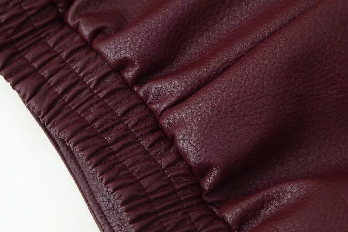 Women's Wine Red Jacket with Fur Collar
