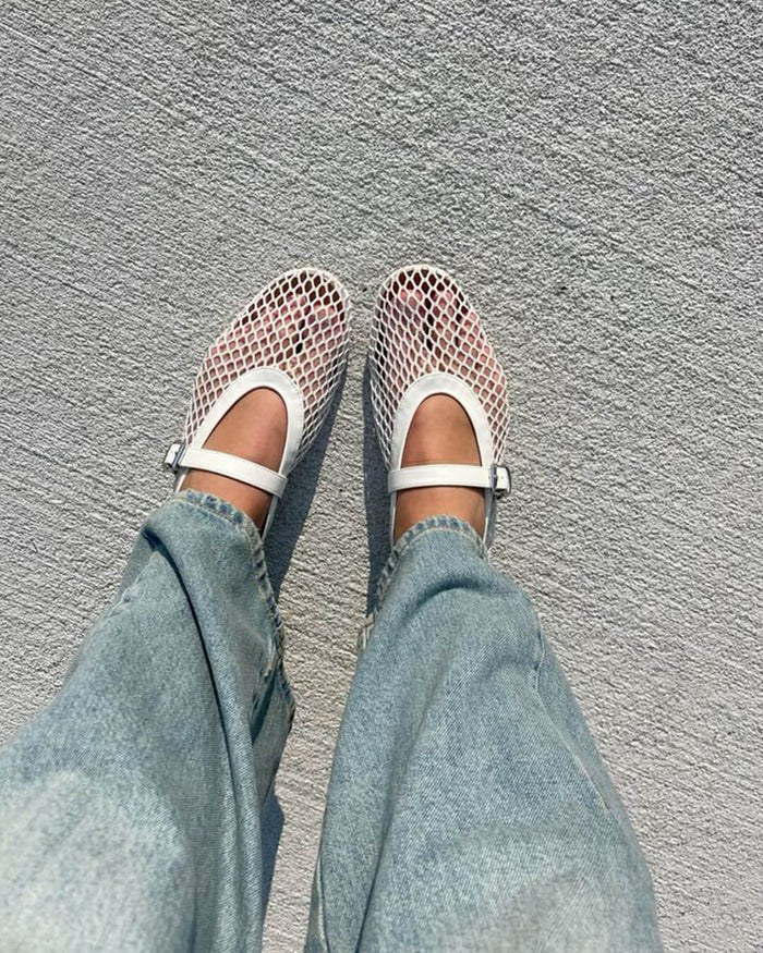 Women's Mesh Ballet Flats with Buckle Strap