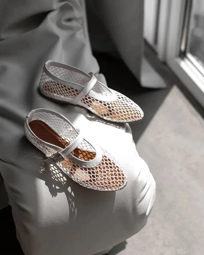 Women's Mesh Ballet Flats with Buckle Strap