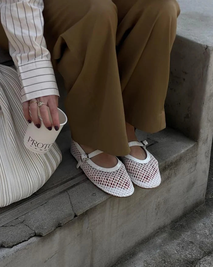 Women's Mesh Ballet Flats with Buckle Strap