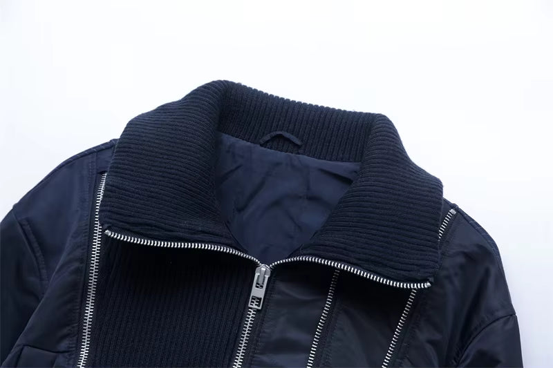 Women's Zip Bomber, Ribbed Trim