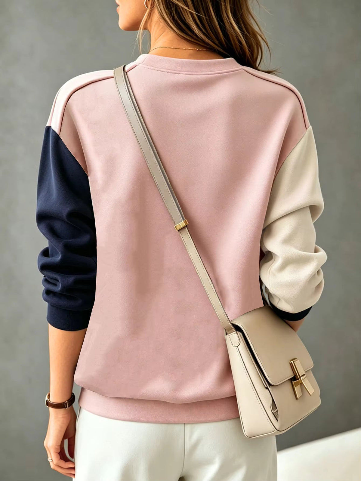 Women's Colour Block Sweatshirt, Crew Neck