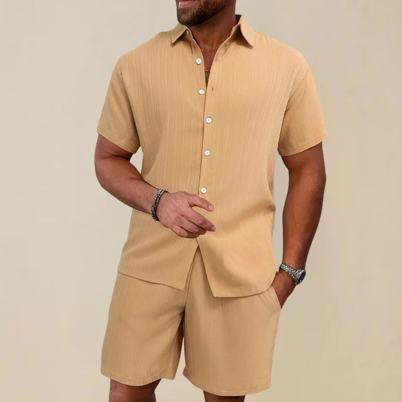 The Cervinia Men's Textured Short Sleeve Shirt and Shorts Co ord Set