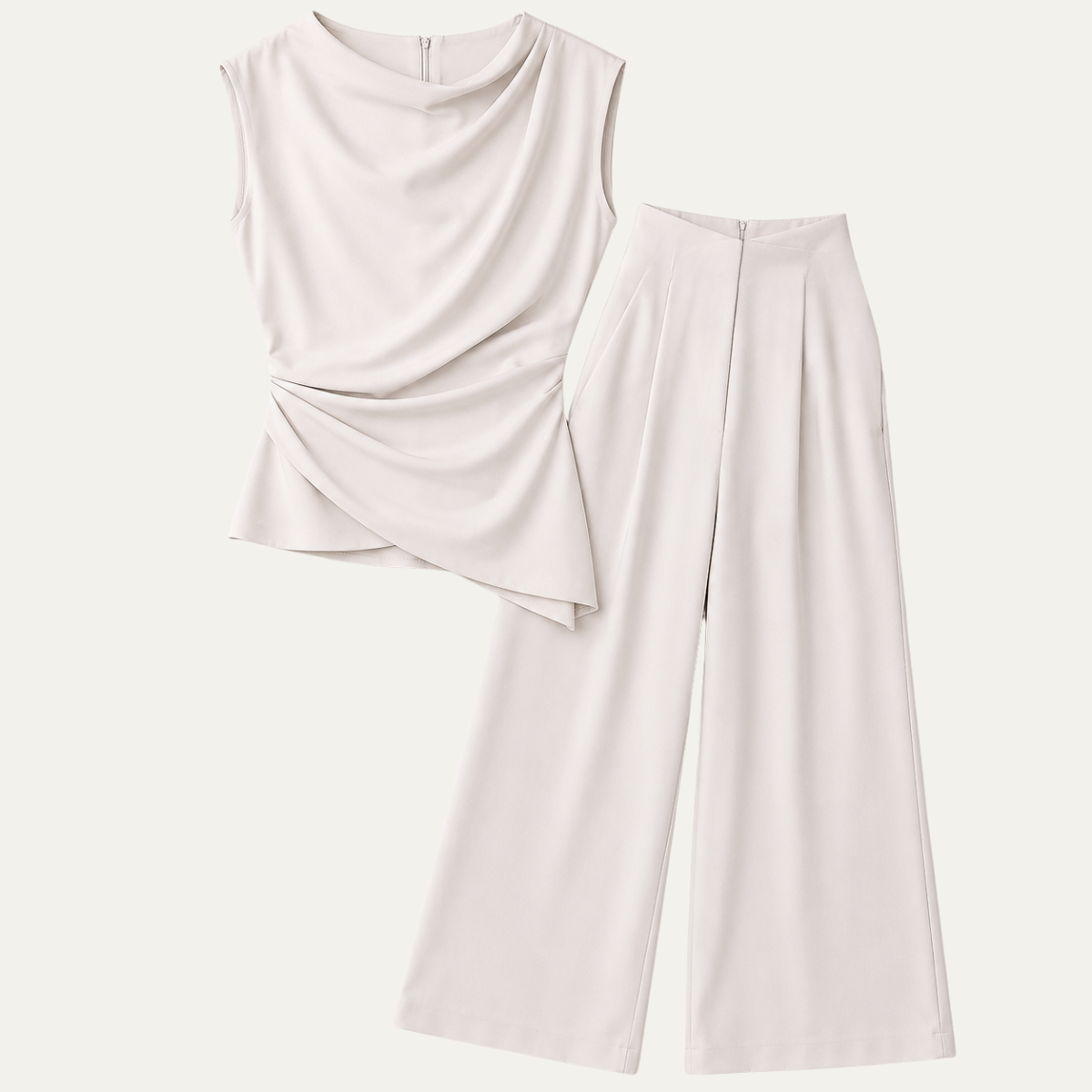 Women's Draped Sleeveless Top and High Waist Wide Leg Pants Set