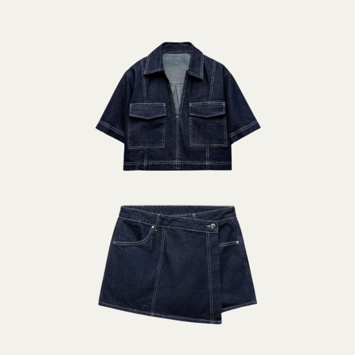 Women's Denim Two Piece Set with Cropped Top and High Waist Shorts