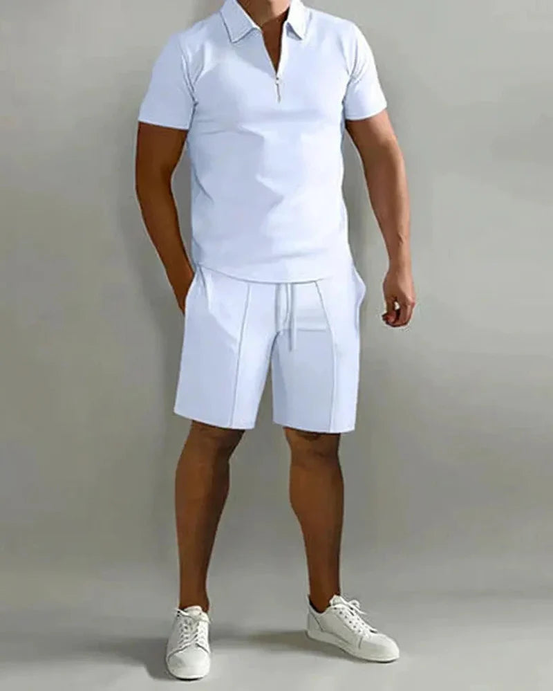 The Barbaresco Men's Zip Polo Shirt and Tailored Shorts Set