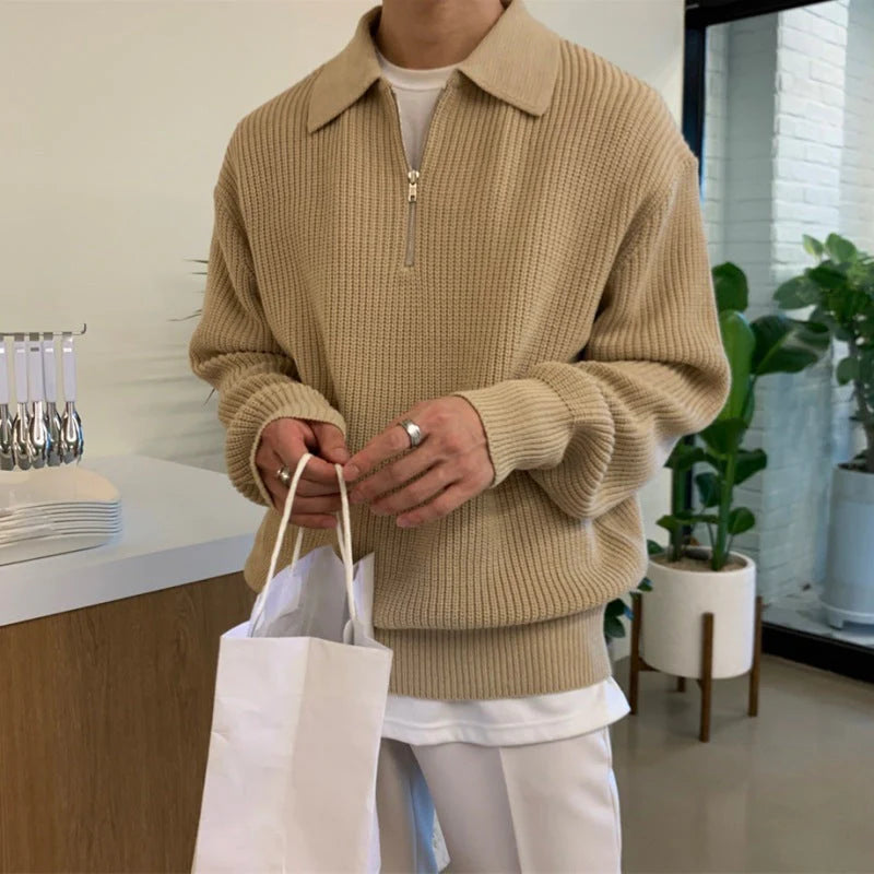 The Siena Men's Half Zip Knit Ribbed Sweater