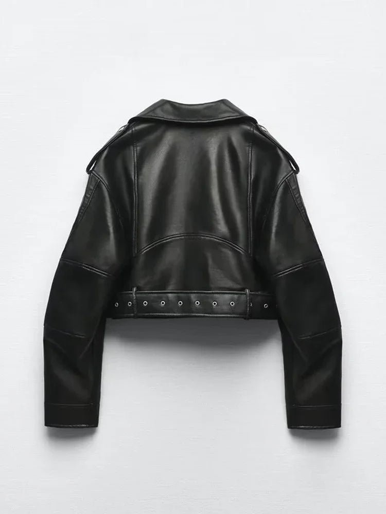 Women's Biker Style Jacket, Cropped Black