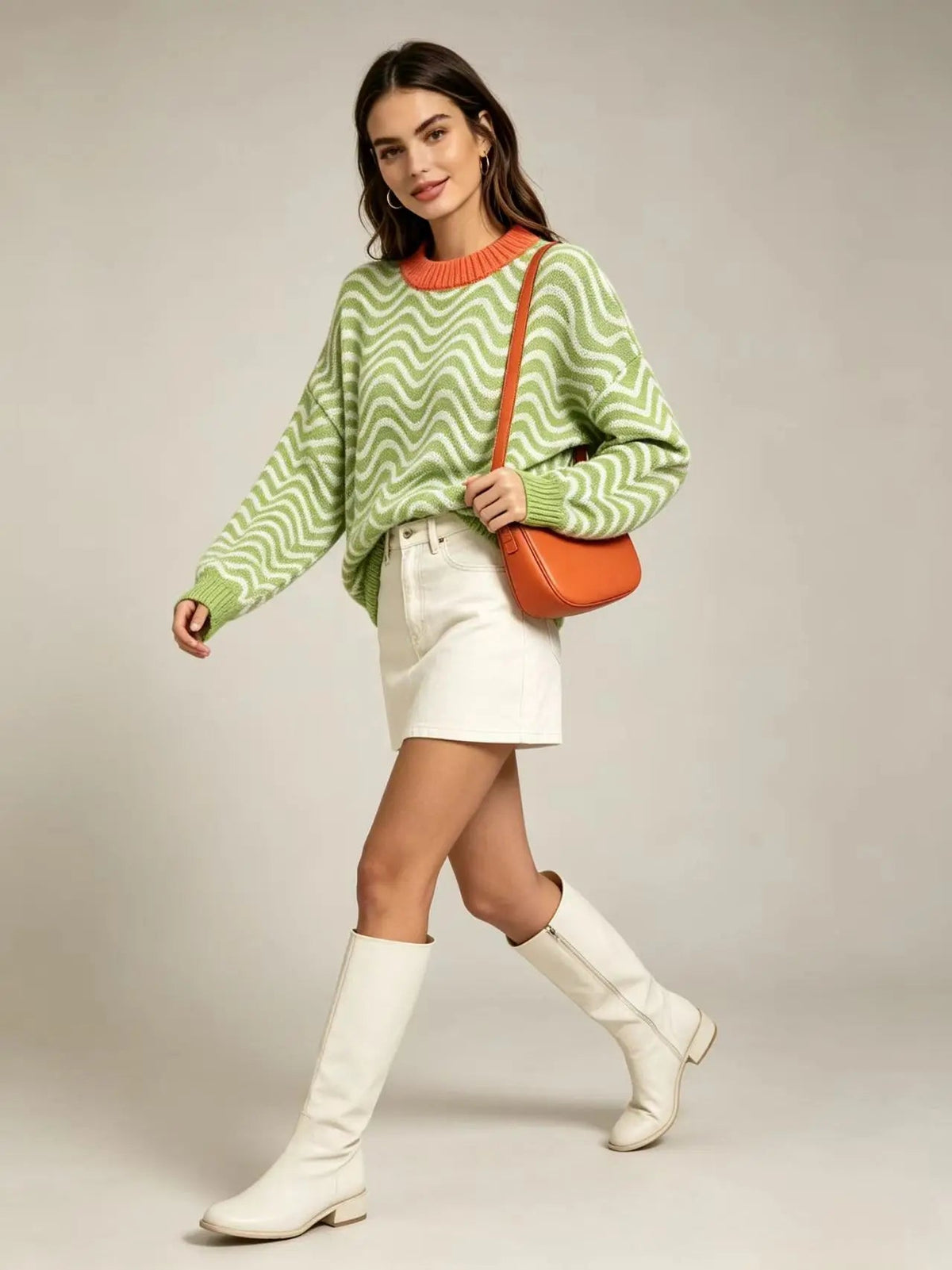 Women's Loose Jumper with Wave Stripes