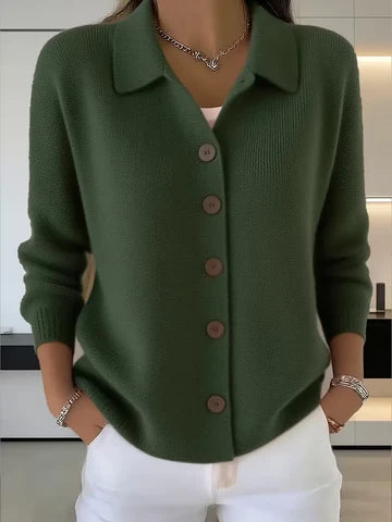 Women's V Neck Cardigan with Collared Neckline
