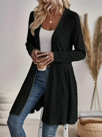 Women's Casual Ribbed V Neck Long Cardigan