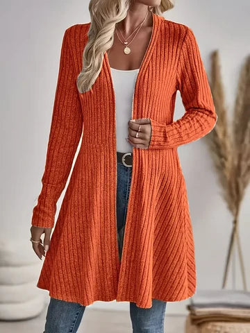 Women's Casual Ribbed V Neck Long Cardigan