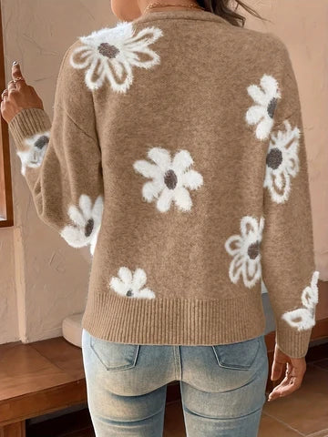 Women's Floral V Neck Button Front Cardigan