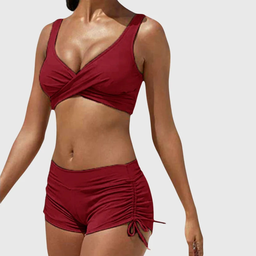 Camouflage Print Two Piece Bikini Set with Ruched Bottoms