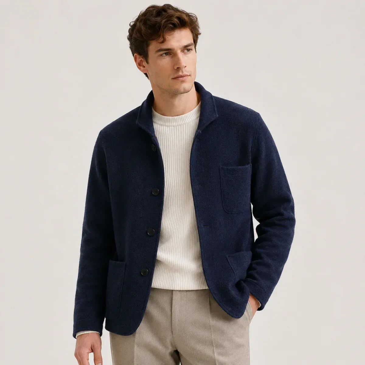 The Hamptons Men’s Casual Knit Cardigan Jacket - Navy Blue