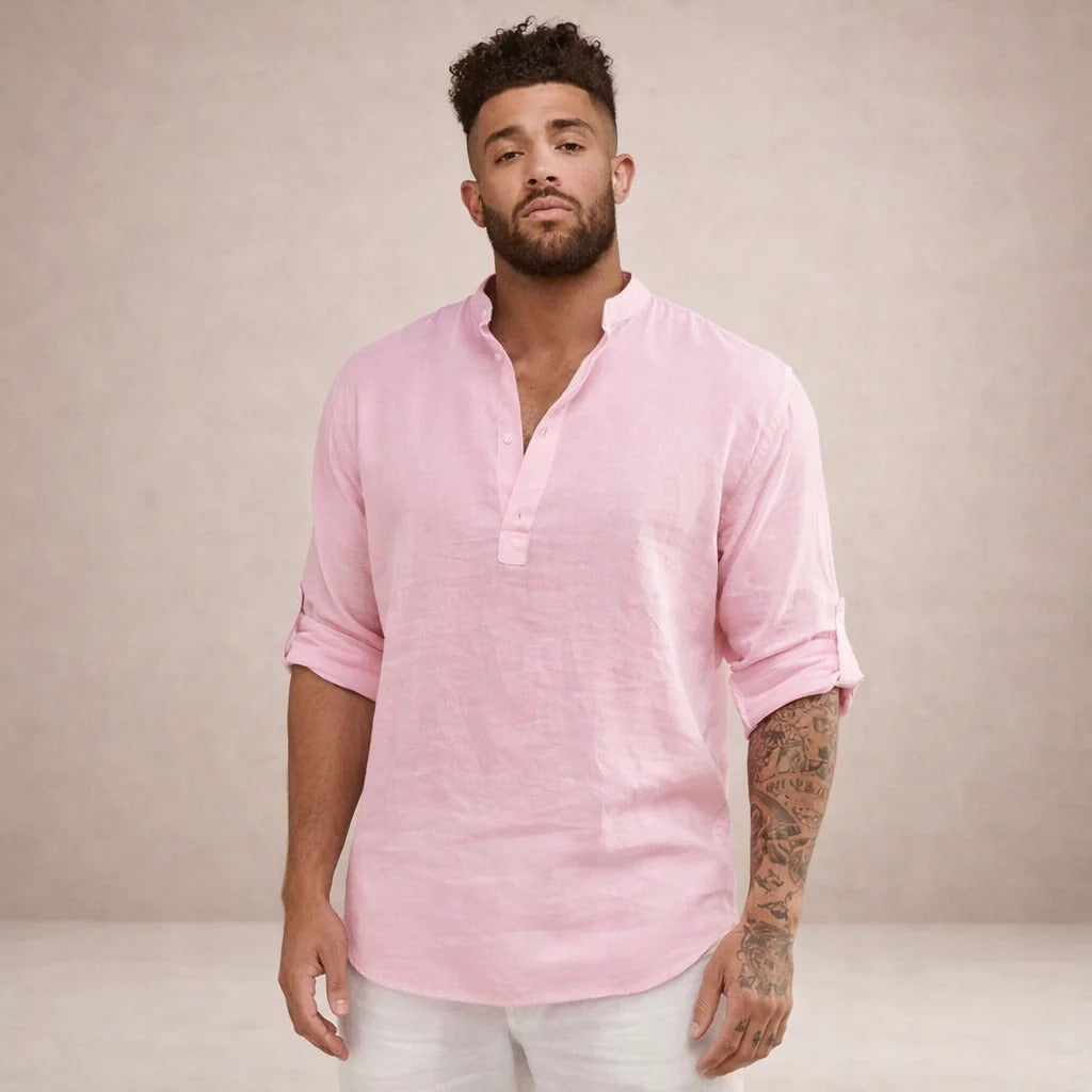The Bolzano Men's Relaxed Fit Linen Henley Shirt