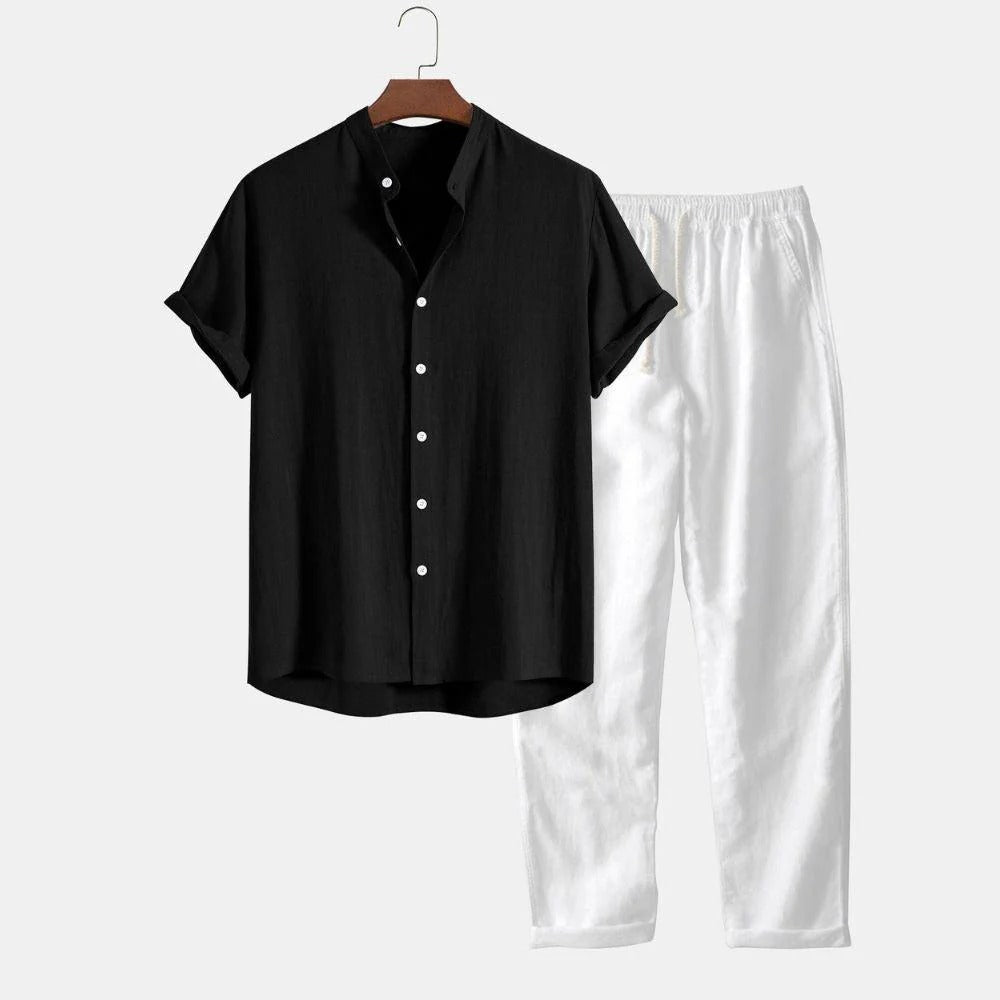 The Danville Men's Linen Collar Shirt & Drawstring Trousers Set