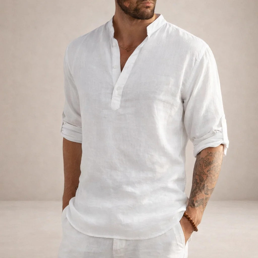 The Bolzano Men's Relaxed Fit Linen Henley Shirt