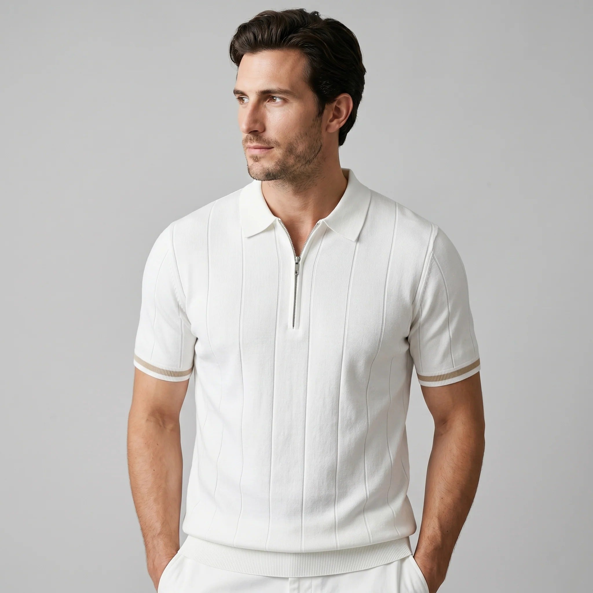 The Venezia Men's Smart Zip Neck Knit Polo Shirt
