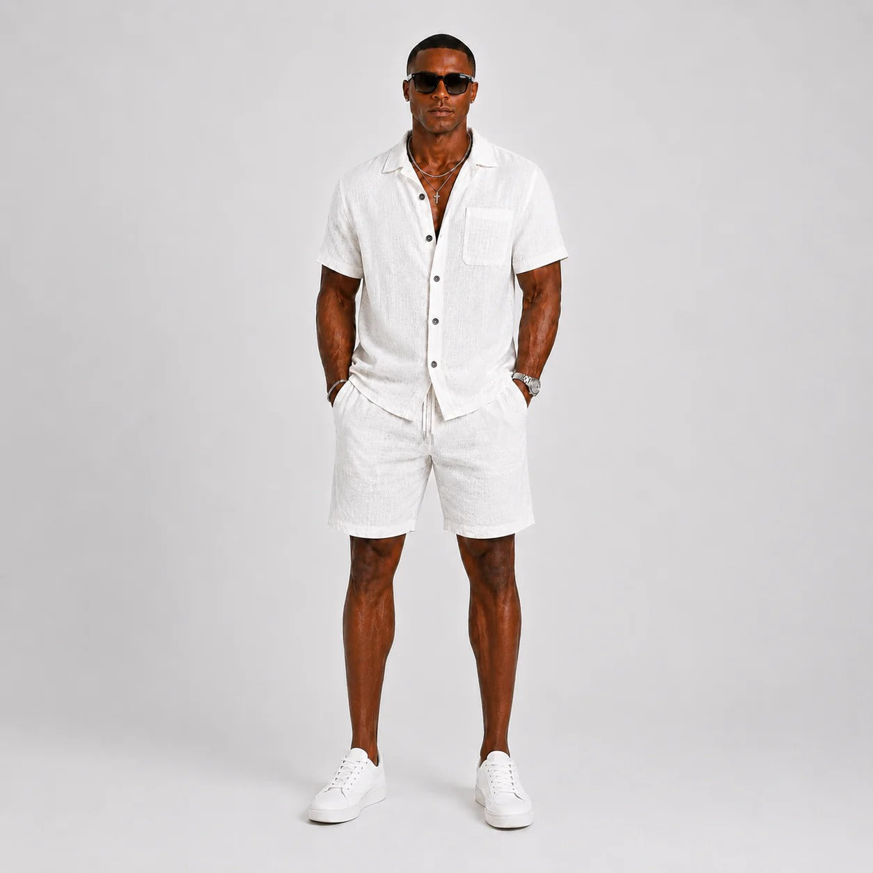 The Orvieto Men's Trendy Linen Shirt & Shorts Co Ord Set