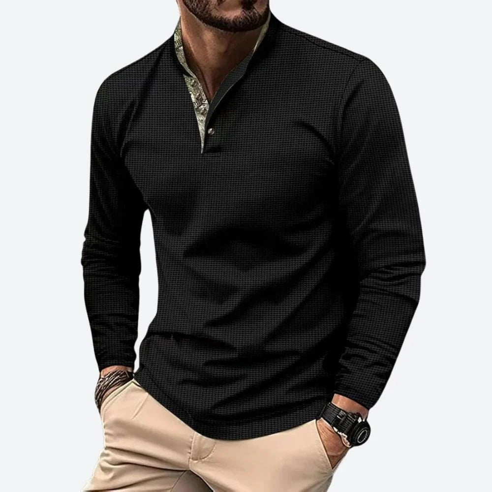 The Toscana Men's Breathable Long Sleeve Henley Polo Shirt