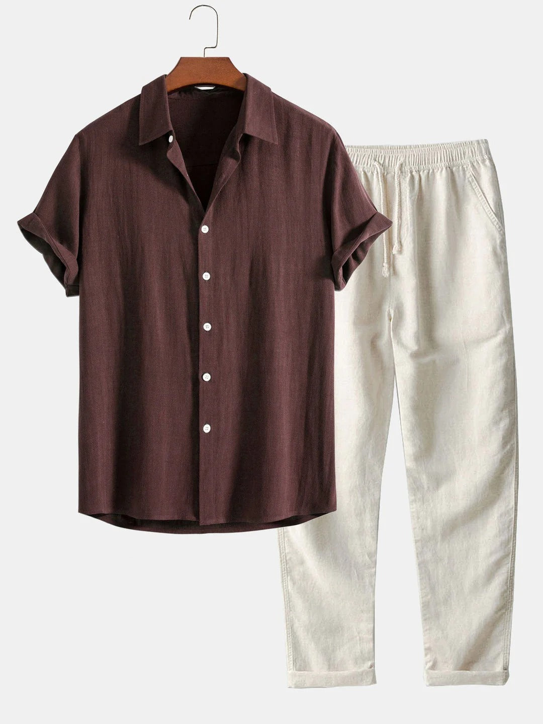 The Alghero Men's Trendy Collar Linen Shirt & Drawstring Trousers Set