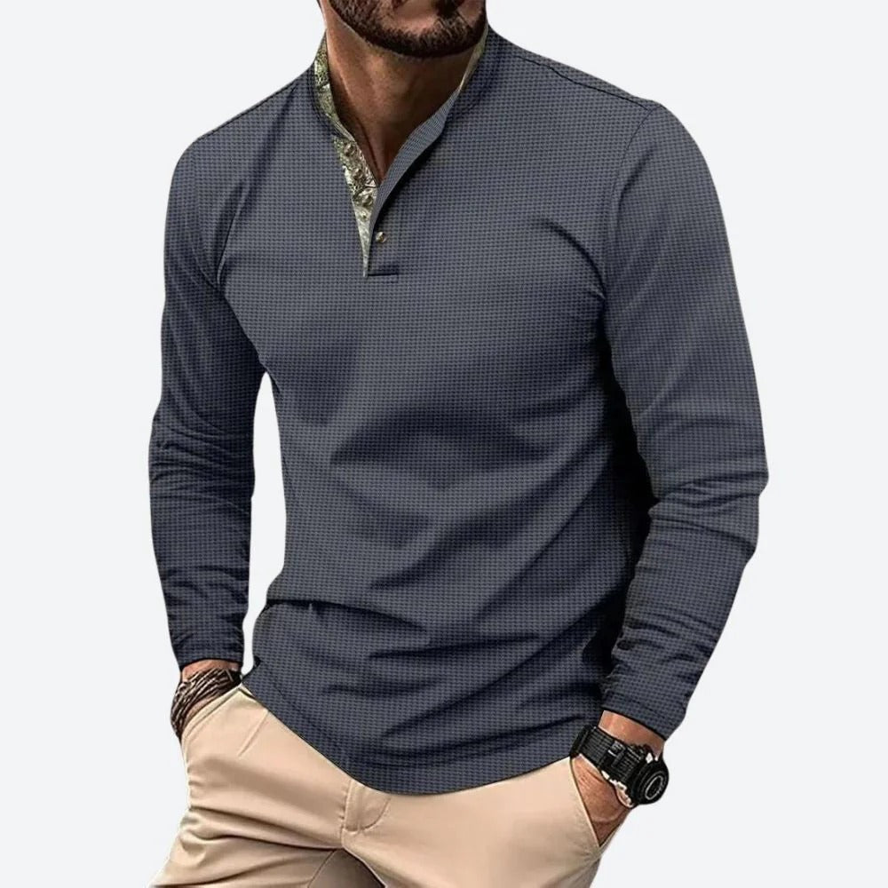 The Toscana Men's Breathable Long Sleeve Henley Polo Shirt