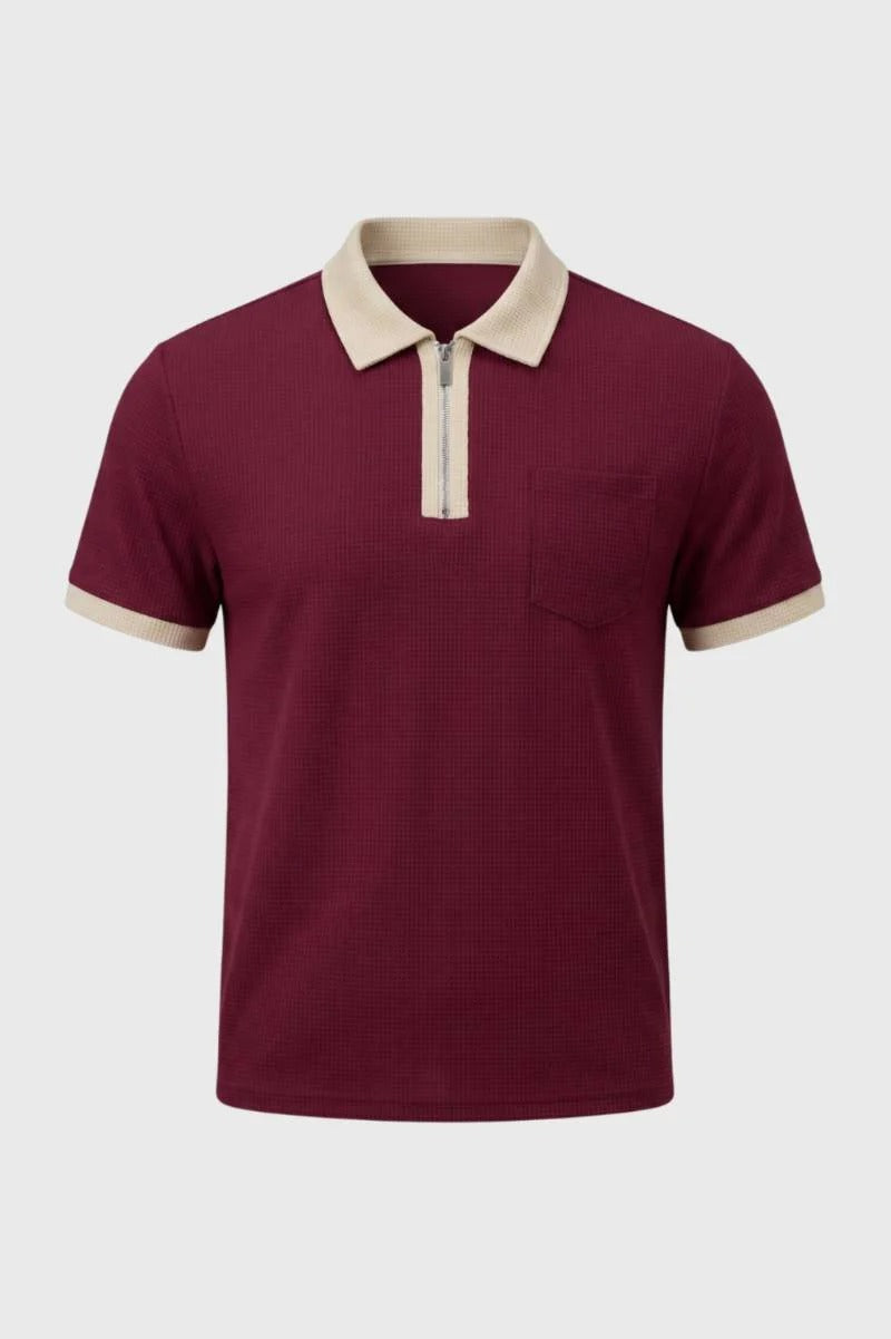 The Trastevere Men's Smart Contrast Collar Zip Polo Shirt