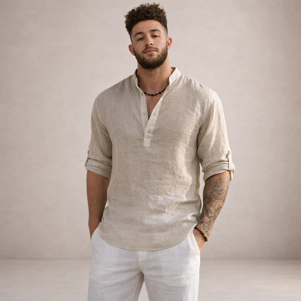 The Bolzano Men's Relaxed Fit Linen Henley Shirt
