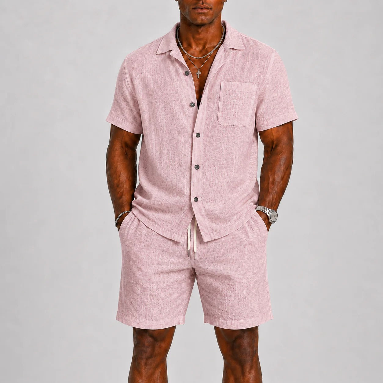 The Vernazza Men's Relaxed Fit Linen Shirt & Shorts Set