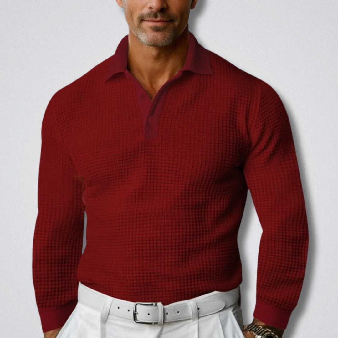 The Aventino Men's Trendy Long Sleeve Knit Polo Shirt
