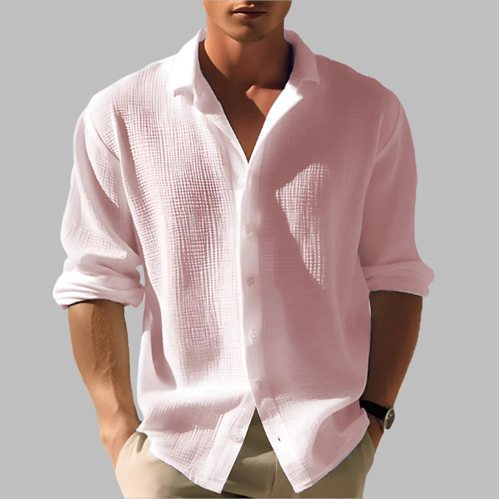 The Livorno Men's Textured Cotton Linen Button Up Shirt