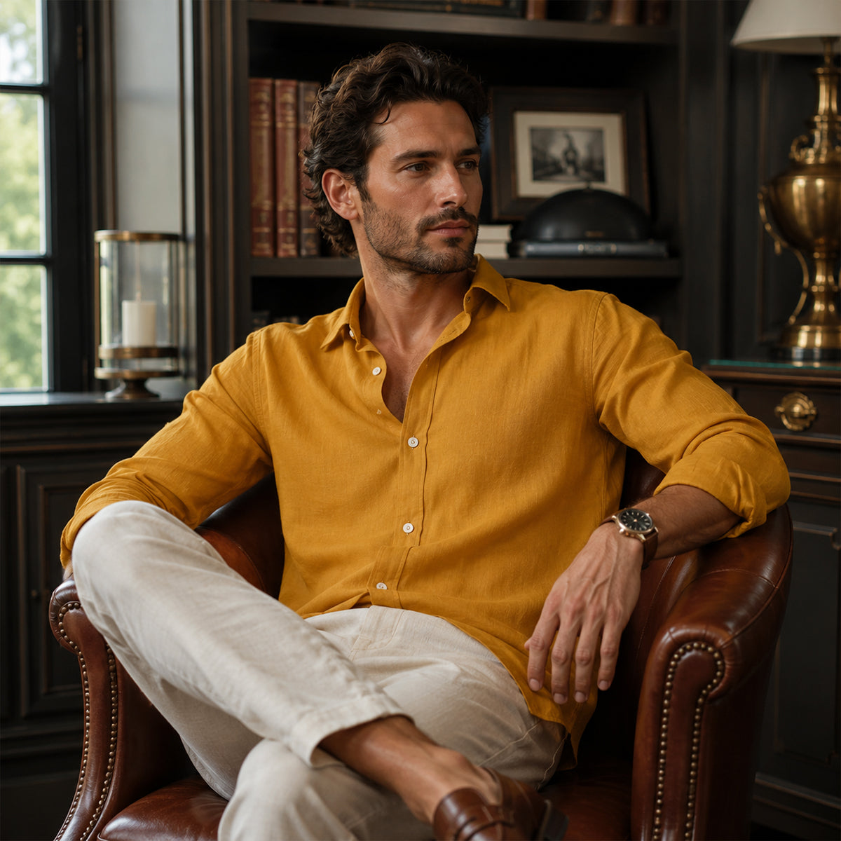 The Vail Men’s Cotton Linen Long Sleeve Button Down Shirt