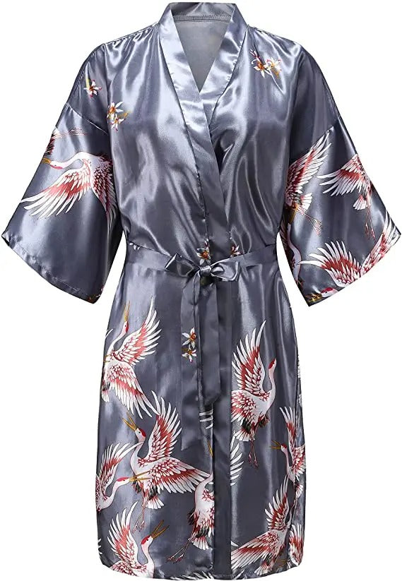 Women's Printed Satin Robe, Knee Length