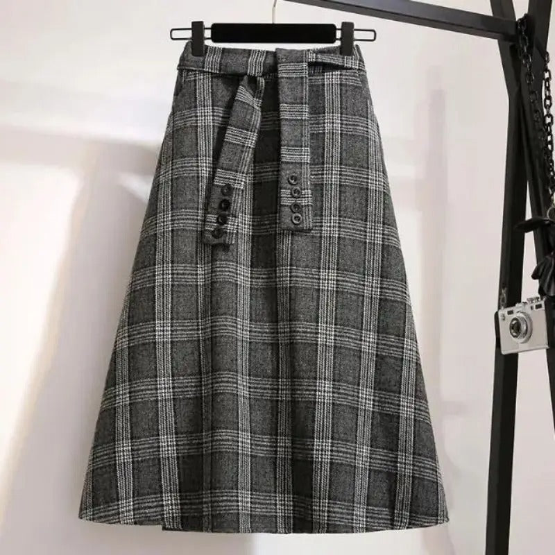 Women's Checked Midi Skirt, High Waisted