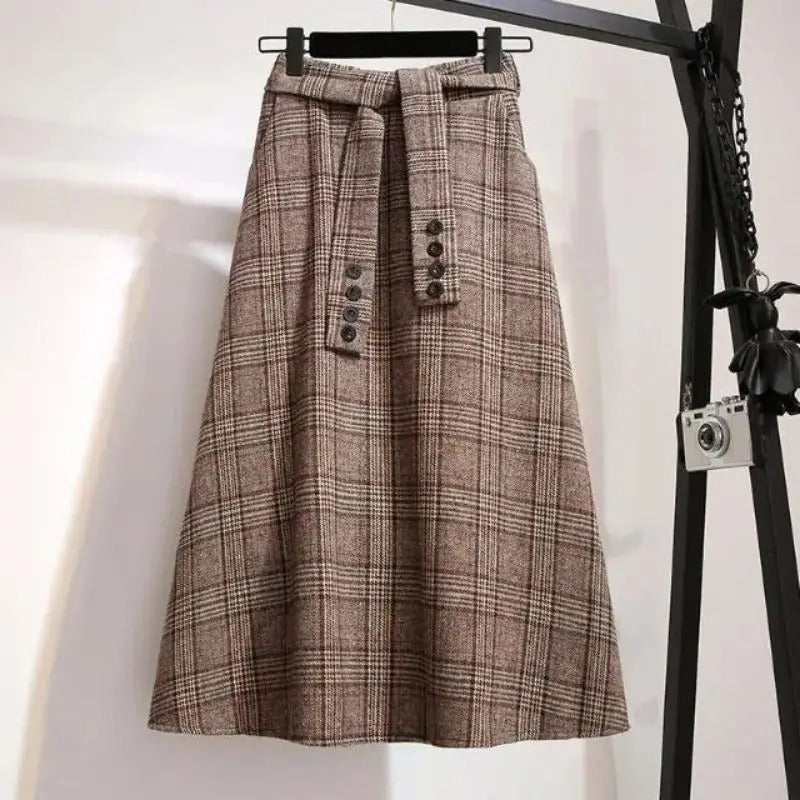 Women's Checked Midi Skirt, High Waisted
