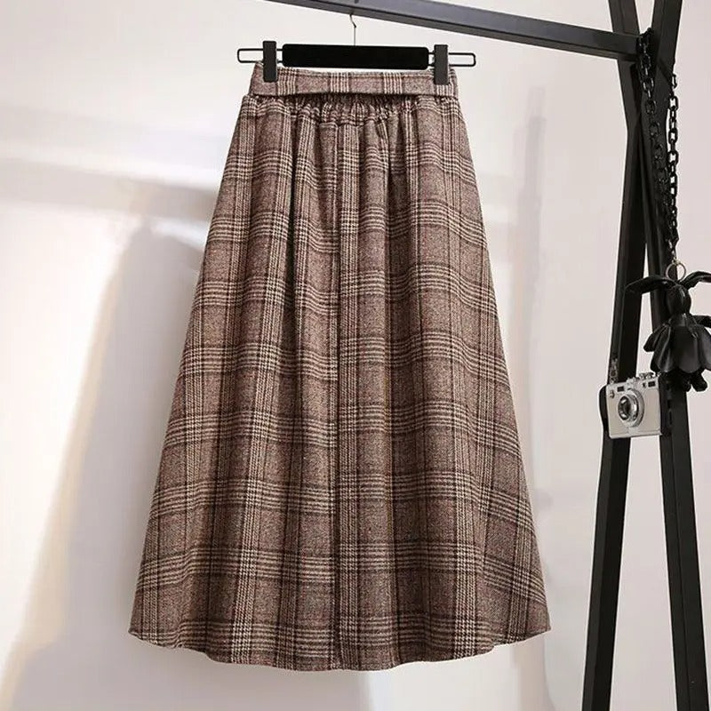 Women's Checked Midi Skirt, High Waisted