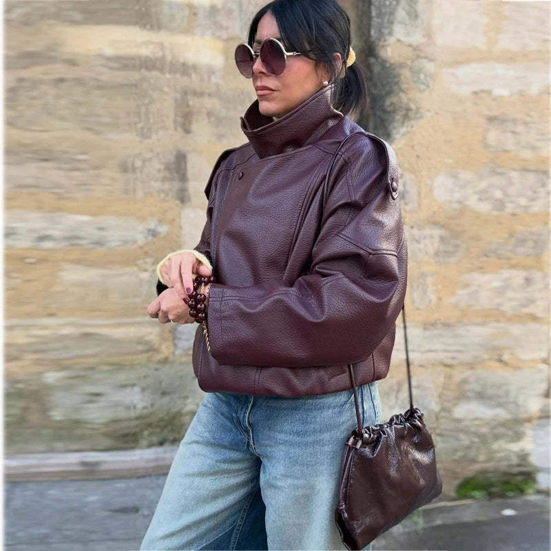 Women's Relaxed Bomber Jacket in Faux Leather
