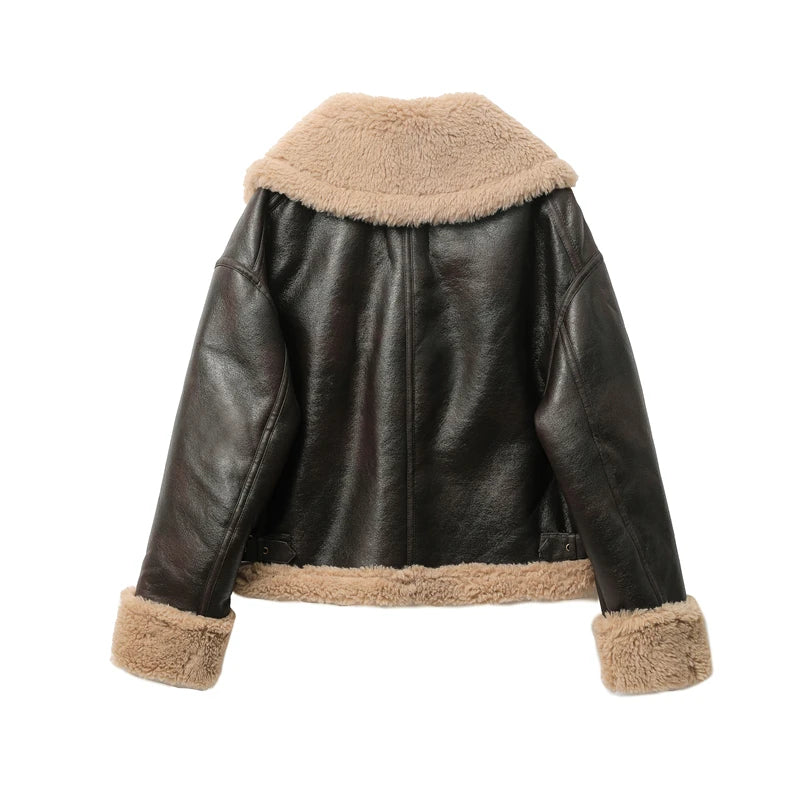 Women's Shearling Style Aviator Coat