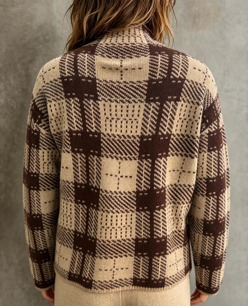 Women's Check Knit Top with Mock Neck