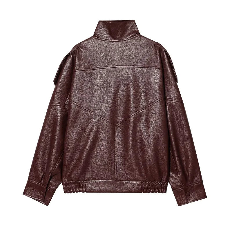 Women's Relaxed Bomber Jacket in Faux Leather