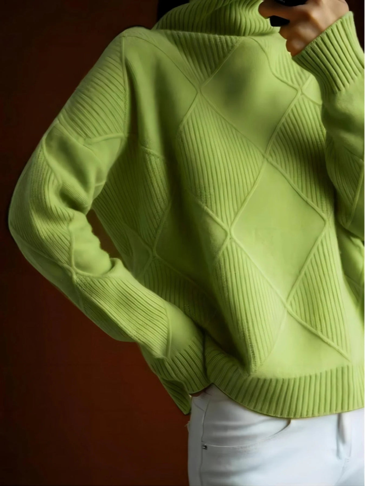 Women's Cable Jumper with Raised Neck