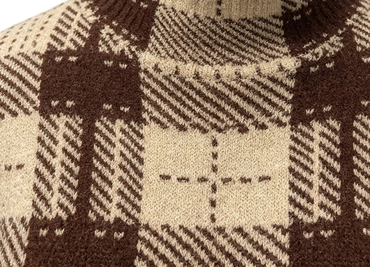 Women's Check Knit Top with Mock Neck