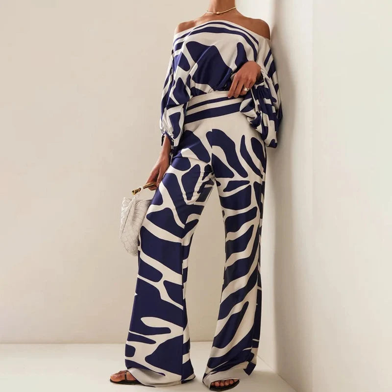 Women's Abstract Print Satin Summer Set